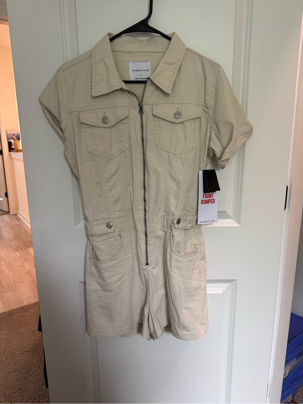 Celebrity Pink Cream Zip-Front Romper